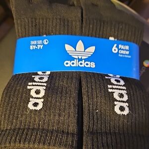 adidas Kids Black Crew Athletic Socks with White Logo - 6 Pack 5y-7y